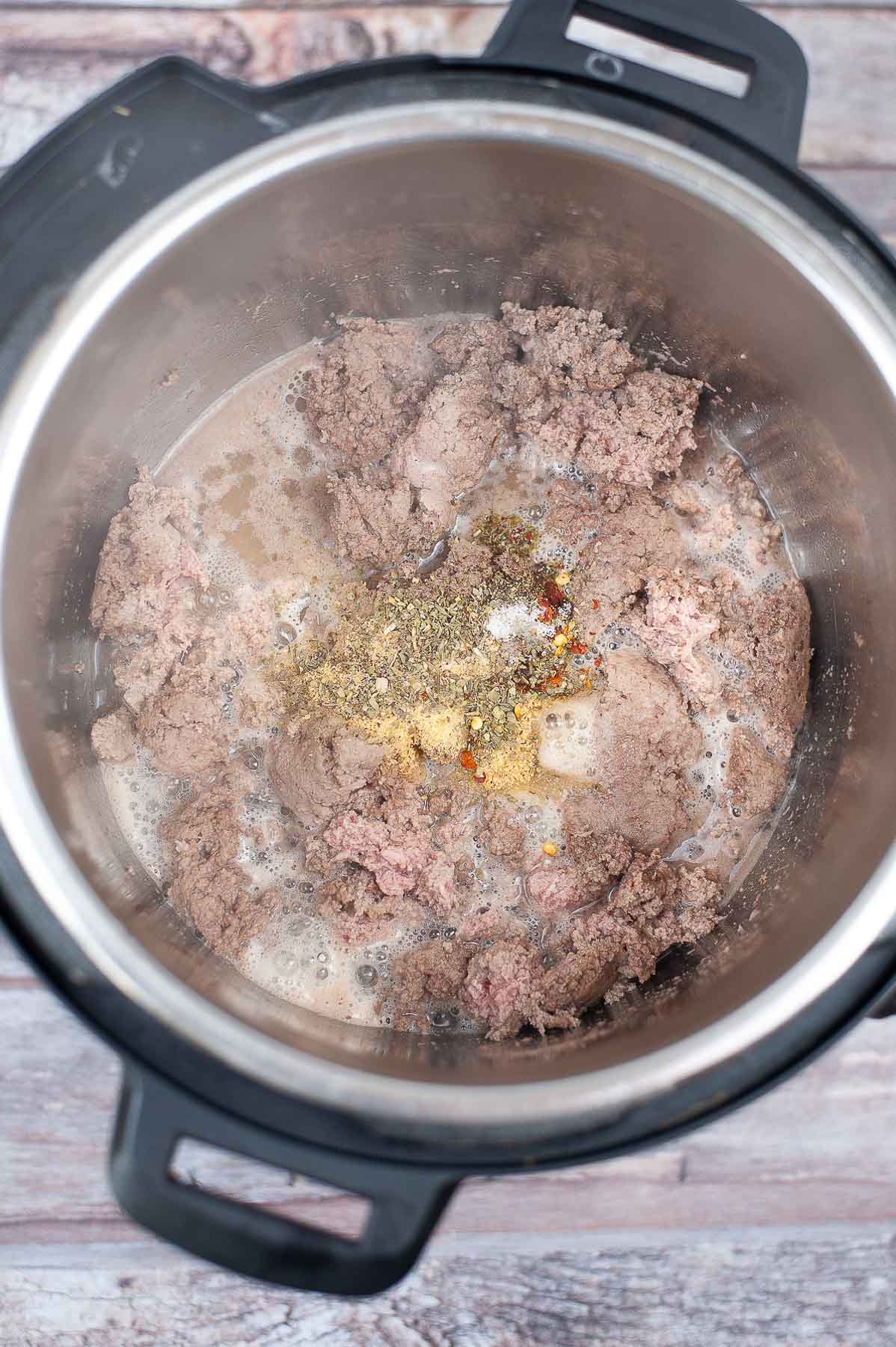 instant pot with ground turkey meat sautéing