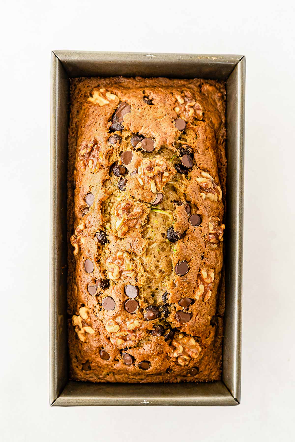 baked zucchini bread in a loaf pan