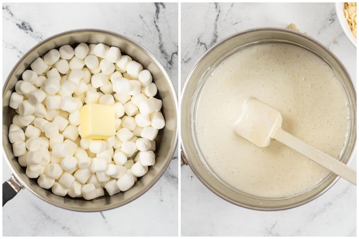 mini marshmallows in a pot being melted