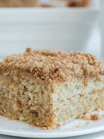 slice of coffee cake on a white plate