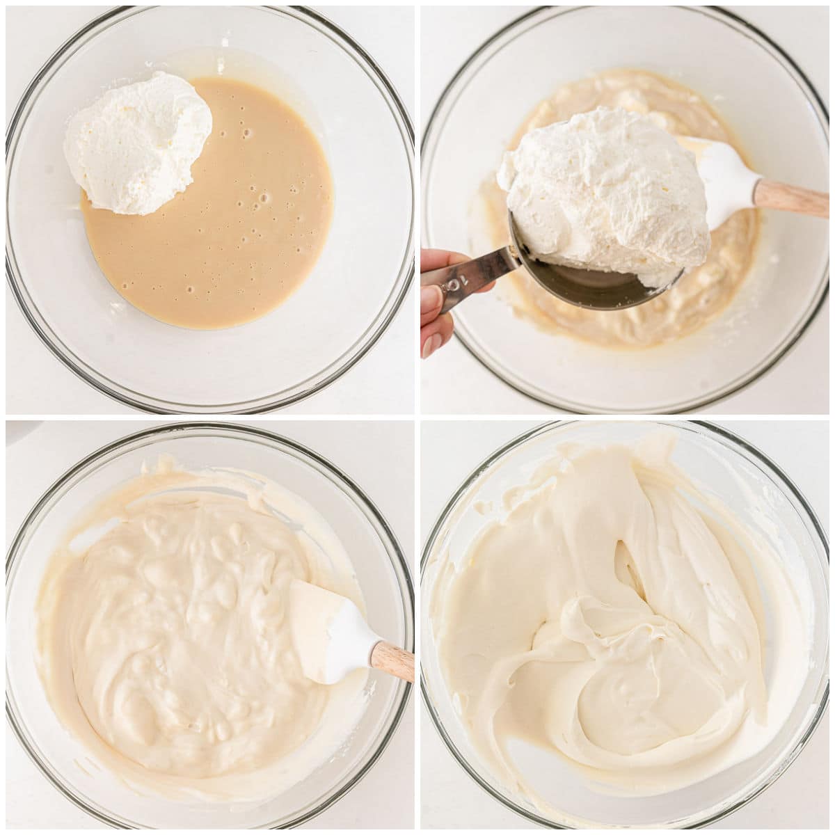 whipped being gradually added to condensed milk and stirred in.