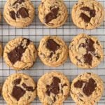 nine peanut butter chocolate chip cookies on a wire rack