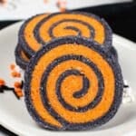 black and orange swirled sugar cookie