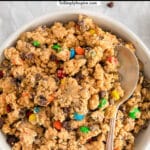 big bowl full of edible cookie dough with m&m's and chocolate chips