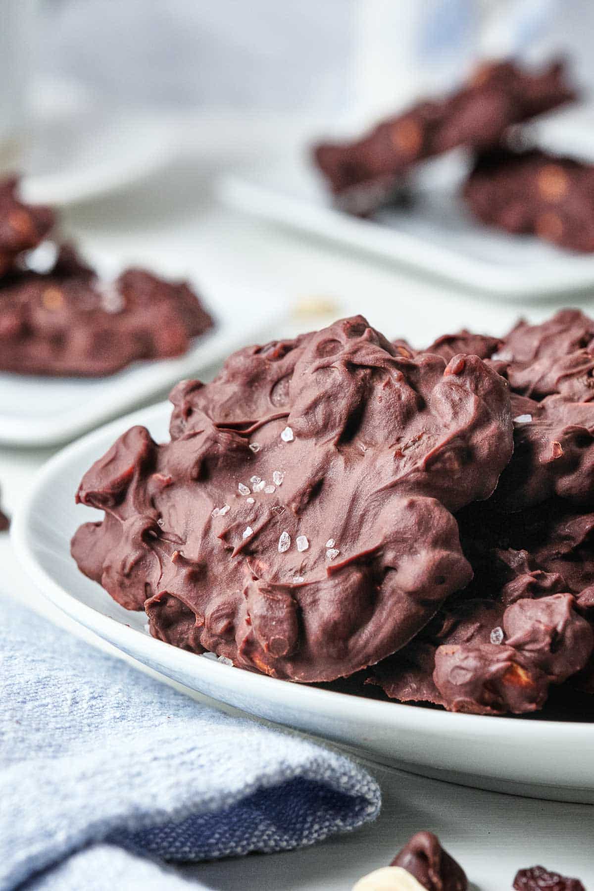 closeup of a chocolate peanut cluster.