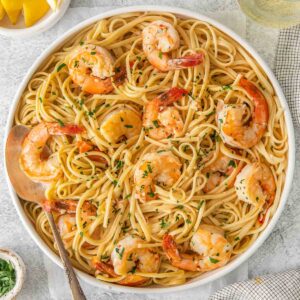 closeup of shrimp scampi.