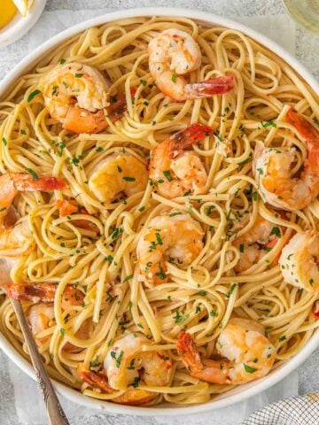 closeup of shrimp scampi.