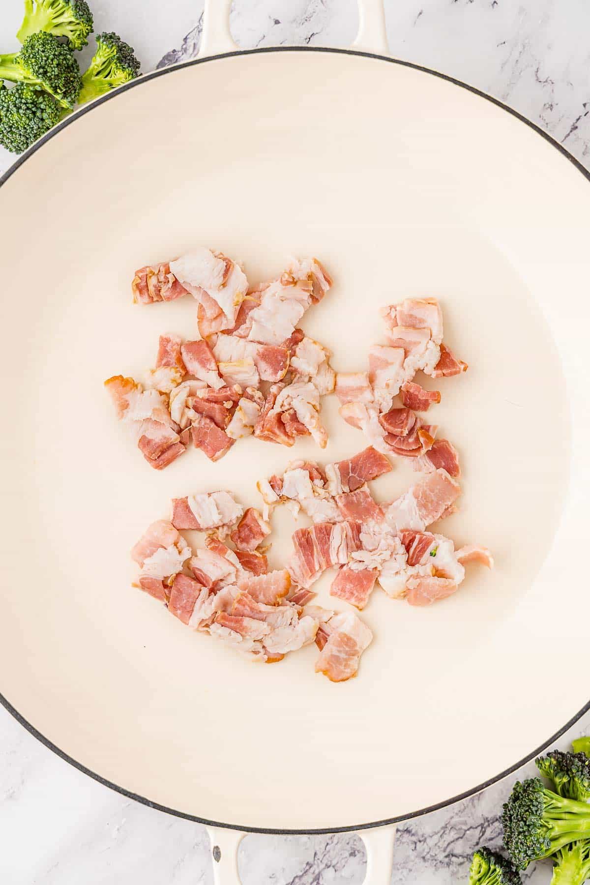 Bacon bits on a white plate.