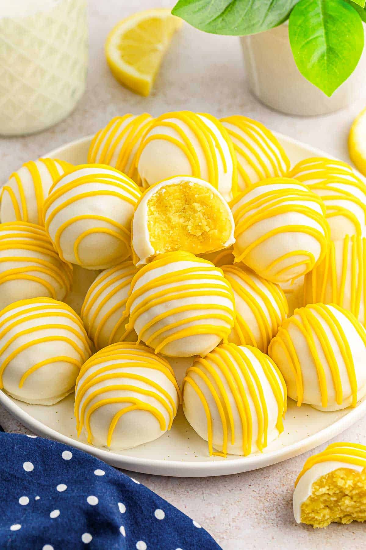 plateful of lemon cake balls.