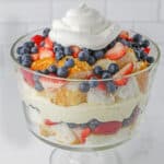 strawberry and blueberry trifle dessert topped with