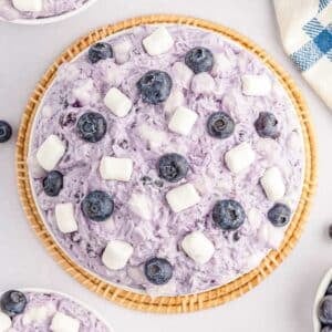 Blueberry fluff in white bowl.