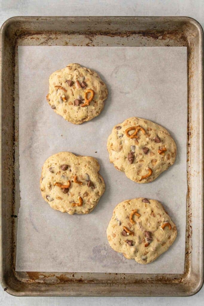 Kitchen Sink Cookies on a baking sheet.