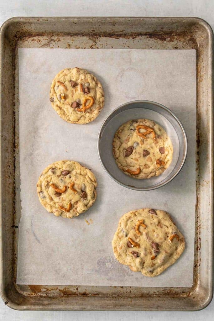 Kitchen Sink Cookies on a baking sheet.