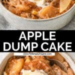 Enjoy a delicious apple dump cake served in a bowl and topped with a scoop of creamy ice cream.