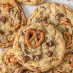 Kitchen sink cookies with pretzels and chocolate chips.