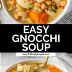 Easy gnocchi soup recipe in a bowl with a spoon.