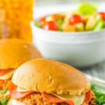 Pizza sloppy joes on a metal tray.