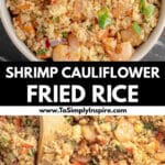 A bowl of shrimp cauliflower fried rice garnished with green onions.