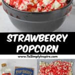 A tempting bowl of strawberry popcorn delights with its unique blend of corn syrup, sugar, and strawberry gelatin.